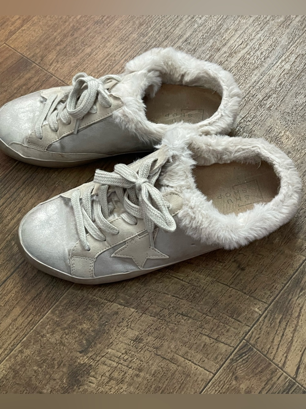 Faux Lined Star Accent Slip On Mule Sneakers - Shimmery Cream